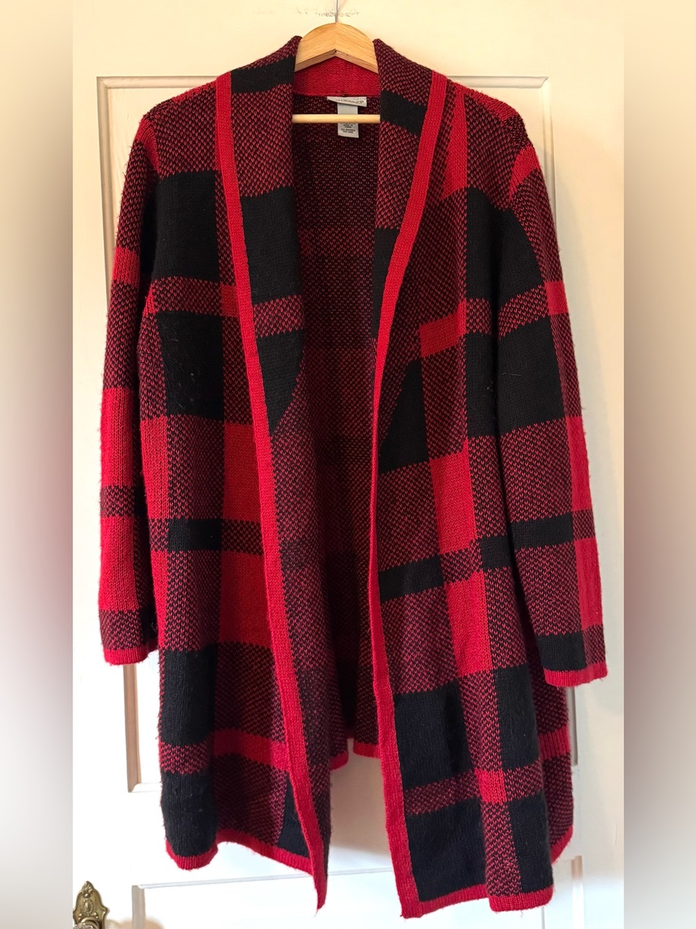 Catherines Red and Black Plaid Open-Front Cardigan
